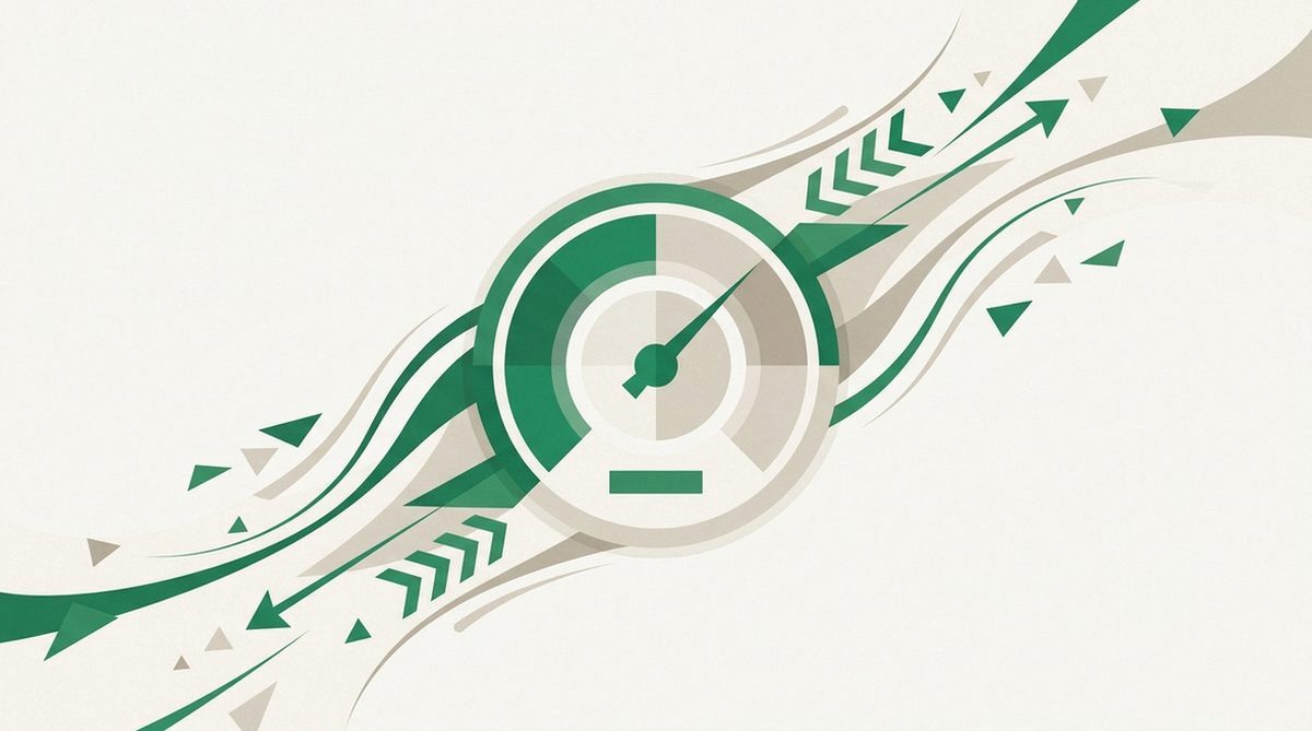 Abstract arrows moving through a circular control, representing an account migration.