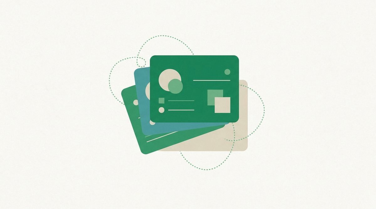 Abstract illustration of fanned interface cards, representing the ease of use and app-quality review section.