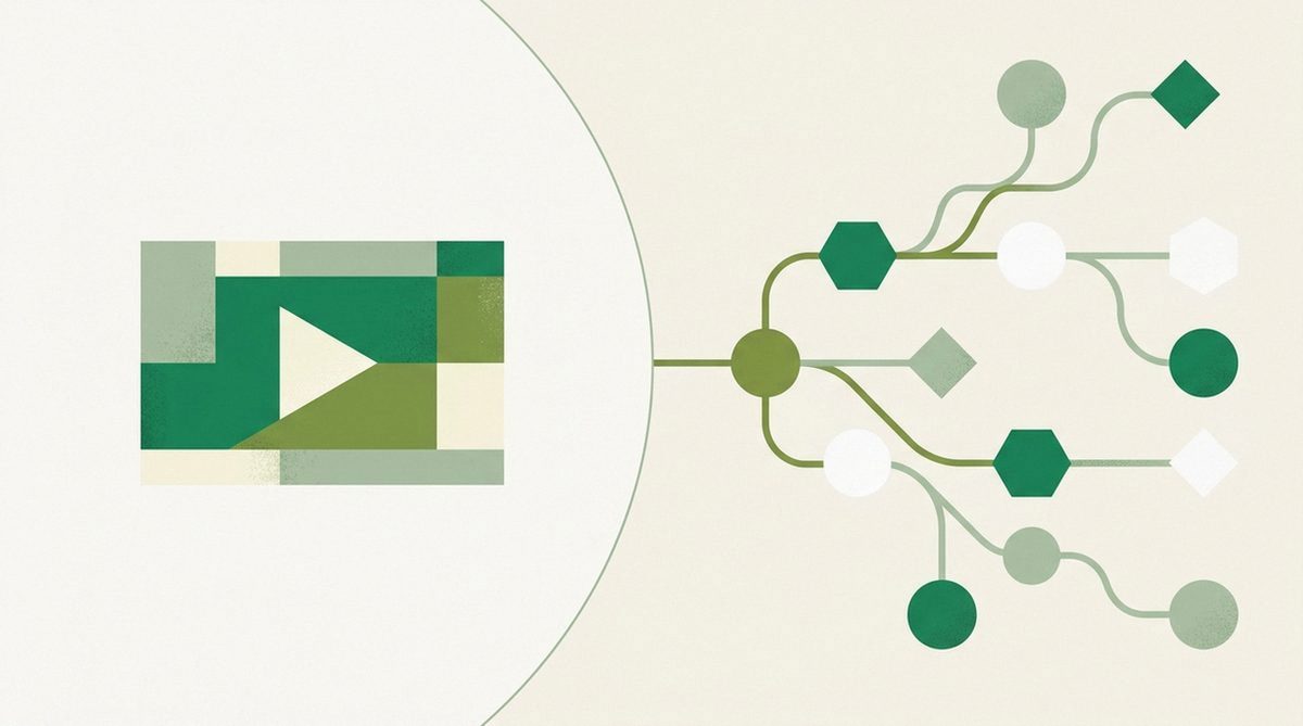 Abstract play symbol connected to a branching network, representing streaming and VPN routing.
