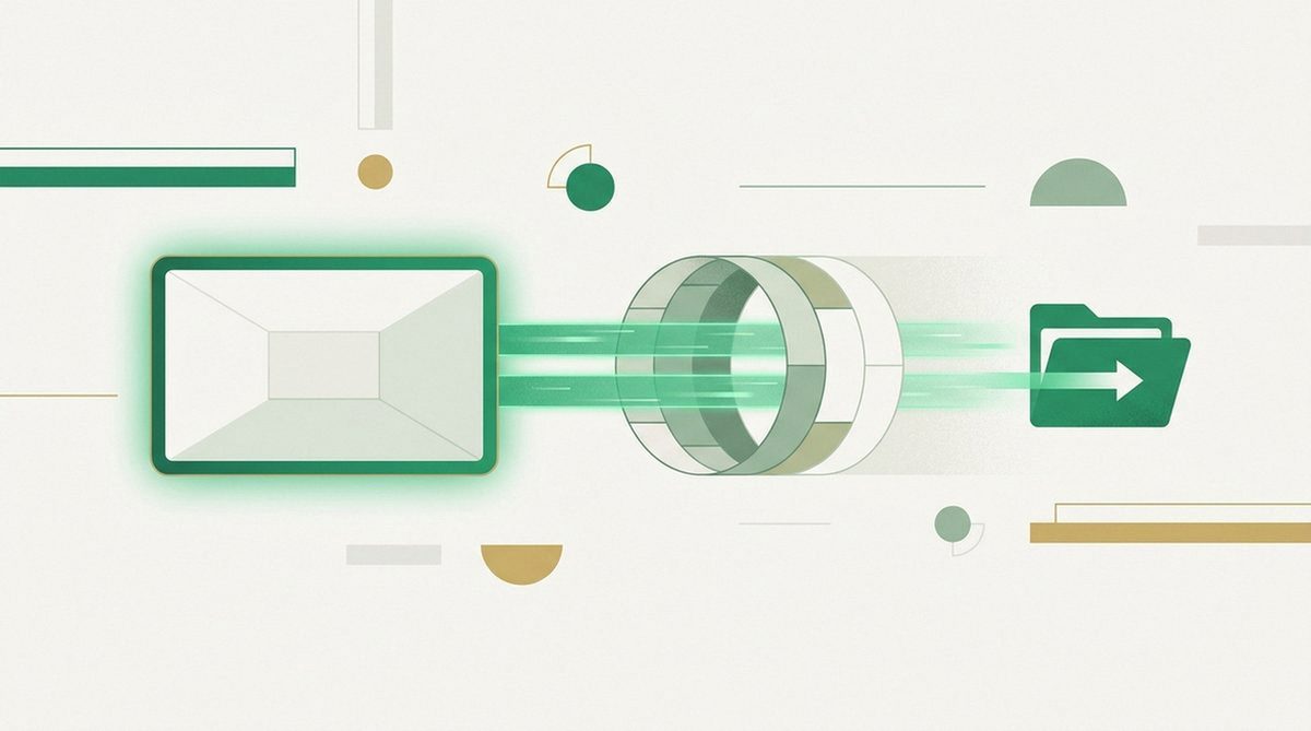 Illustration of a television and a file-transfer icon linked by parallel glowing streams through a shared tunnel