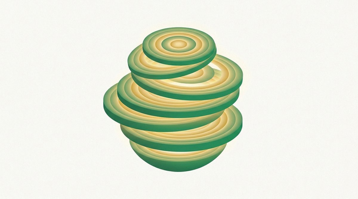Glowing layered onion rings symbolising anonymity and encryption layers