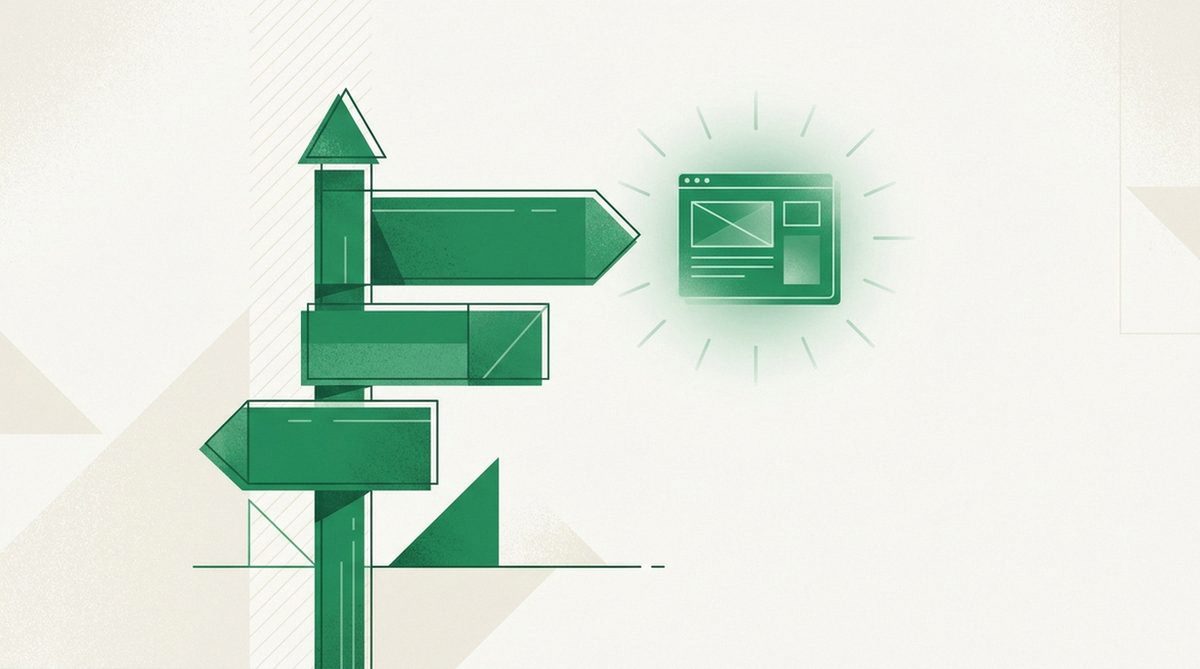 Vintage signpost pointing toward a still-active webpage icon