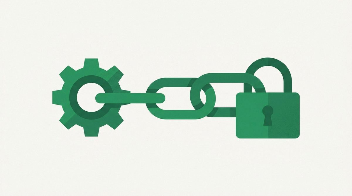Chain link connecting a gear icon to a padlock