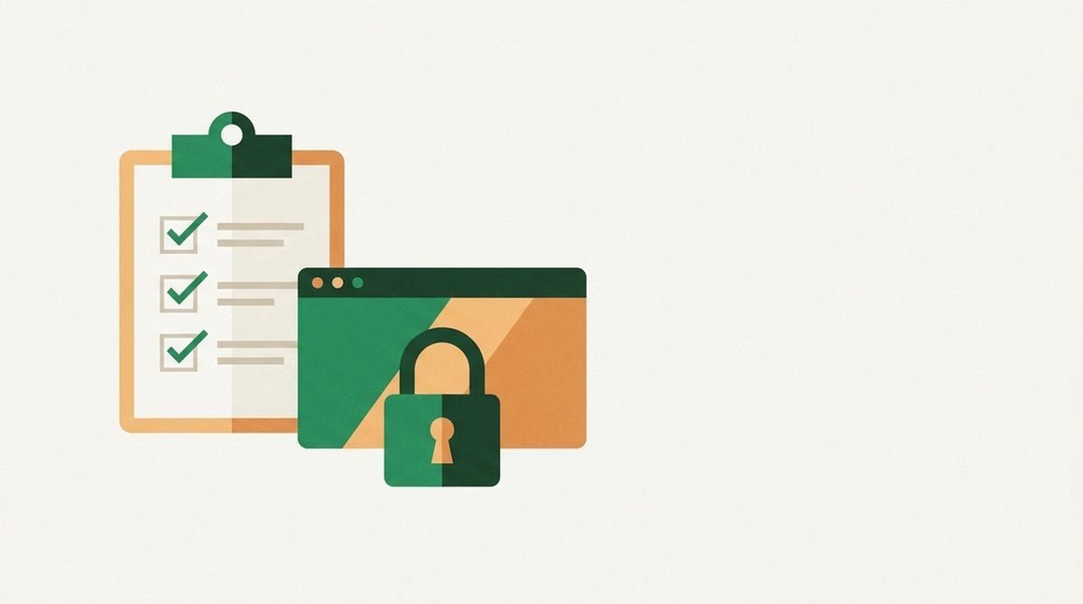 checklist next to a browser icon overlaid with a padlock
