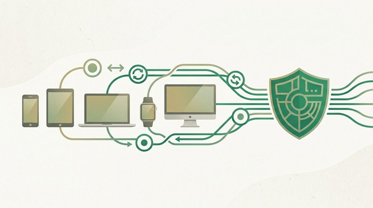 Illustration depicting the process of setting up a VPN across several devices at once.