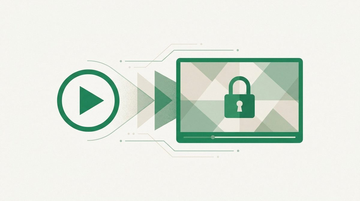 play button transforming into a padlocked streaming screen icon