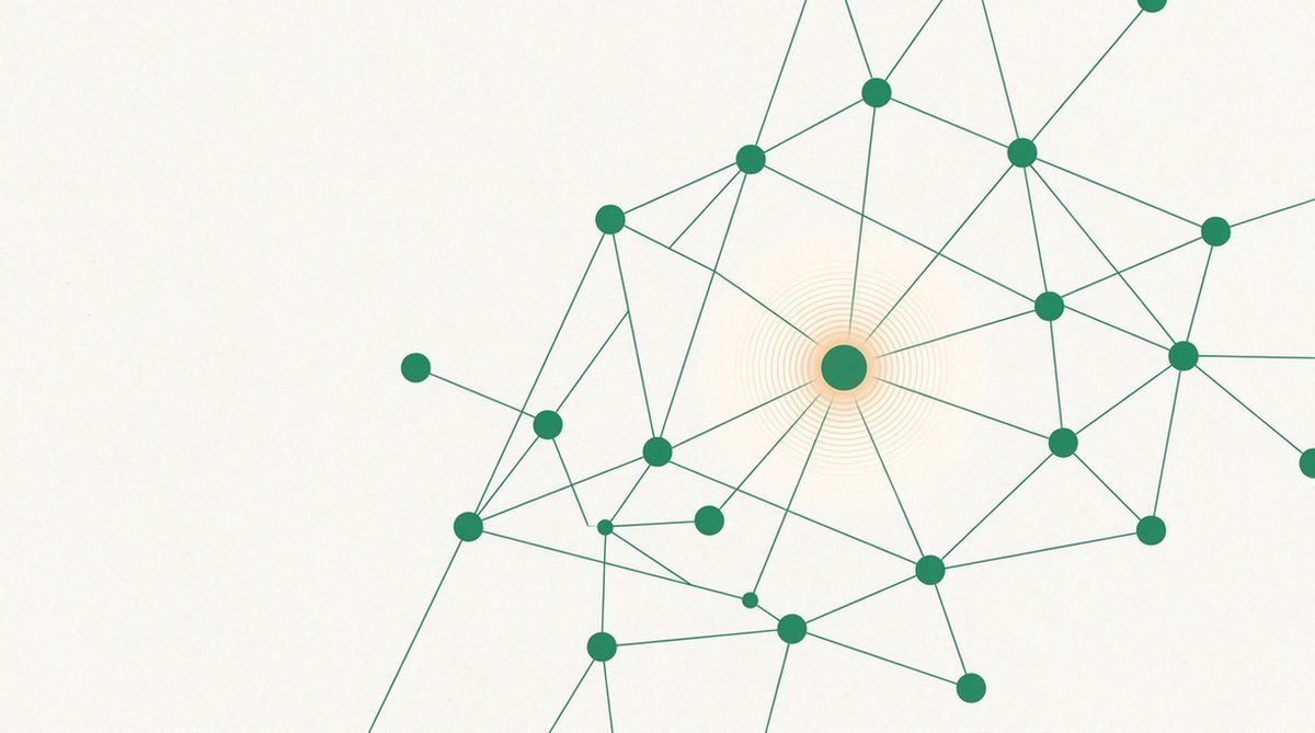Abstract illustration of a network diagram with a highlighted gateway node, representing key factors in a torrenting VPN.