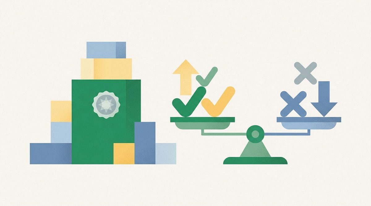 Stacked ranking blocks with a mid-level badge and balancing scale representing a B tier VPN