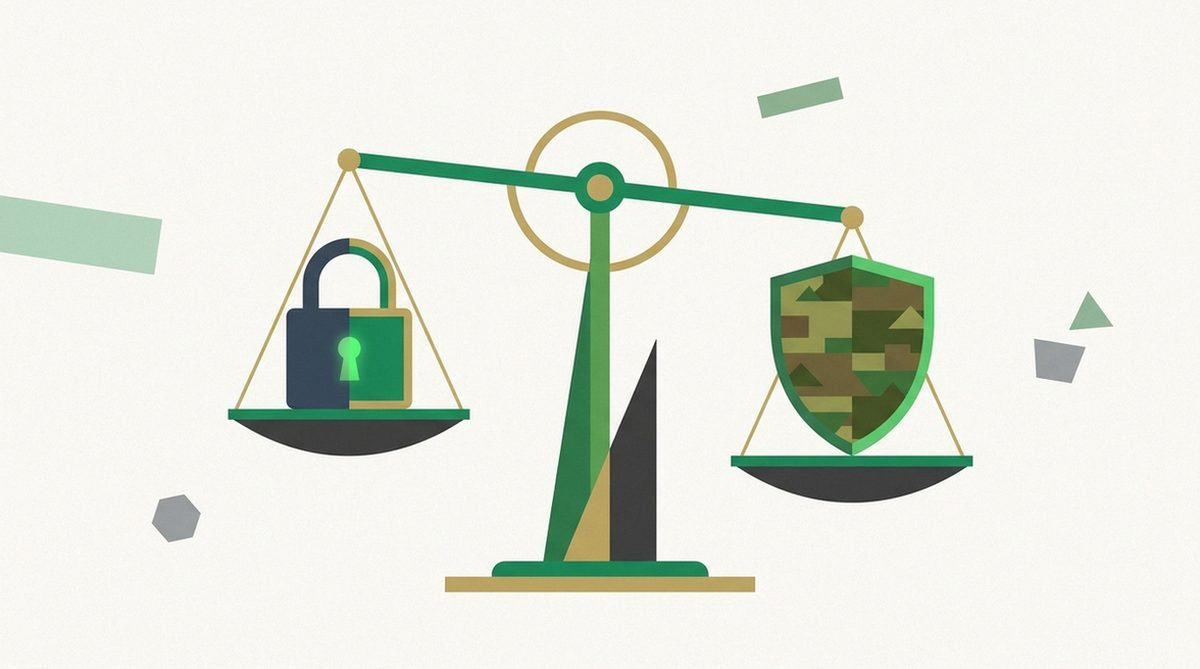 scale comparing a padlock icon and a patterned shield icon