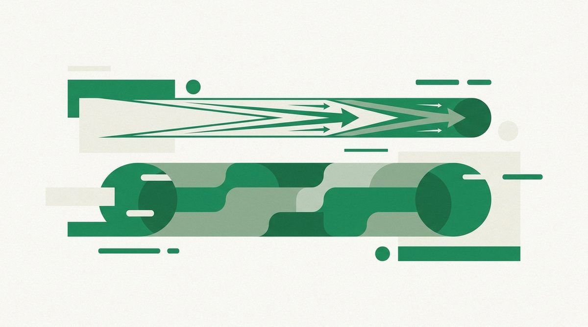 Illustration of two parallel tunnels, one thin and fast, one thicker and slower, representing comparing two VPN protocols