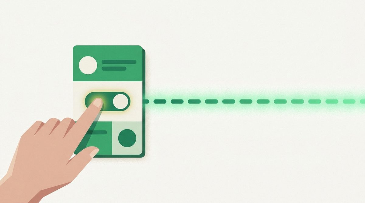 Illustration of a hand toggling a protocol-selector switch with a fast glowing line extending outward, representing enabling WireGuard